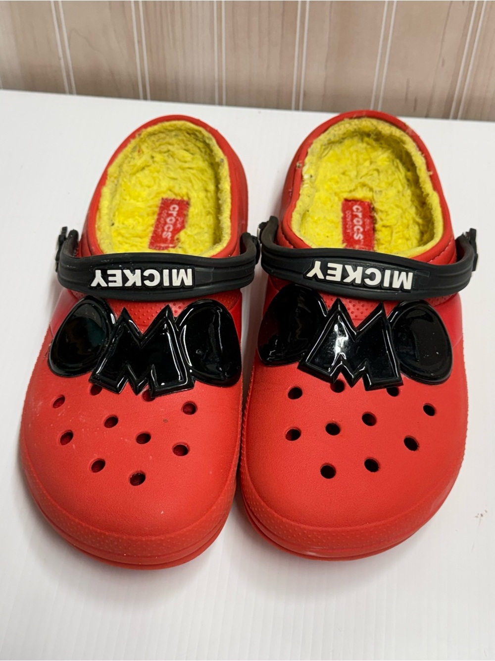 CROCS Red Mickey-Accented Fleece-Lined Clogs